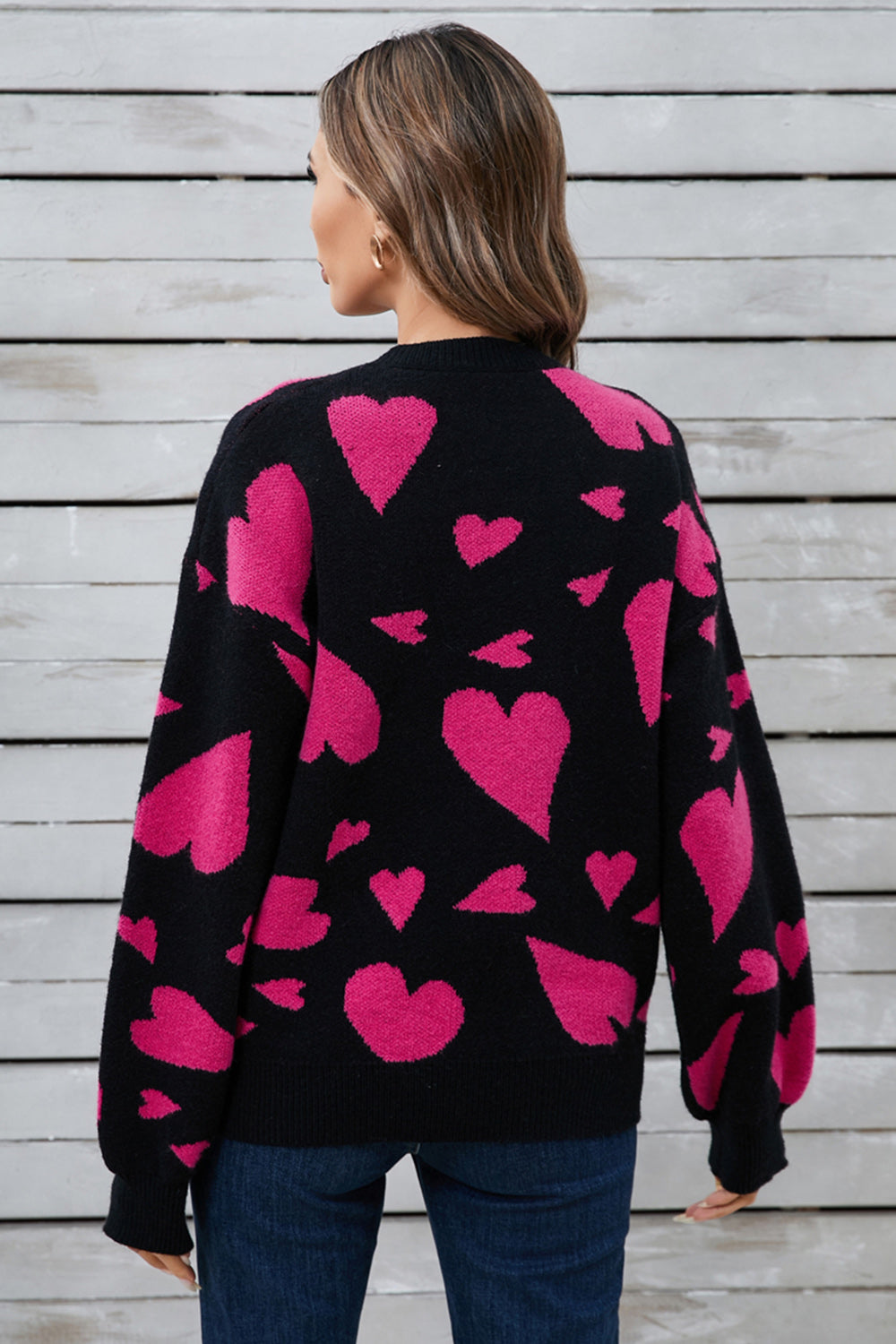 Angel Wings Heart Contrast Round Neck Long Sleeve Sweater - Charming Charlie