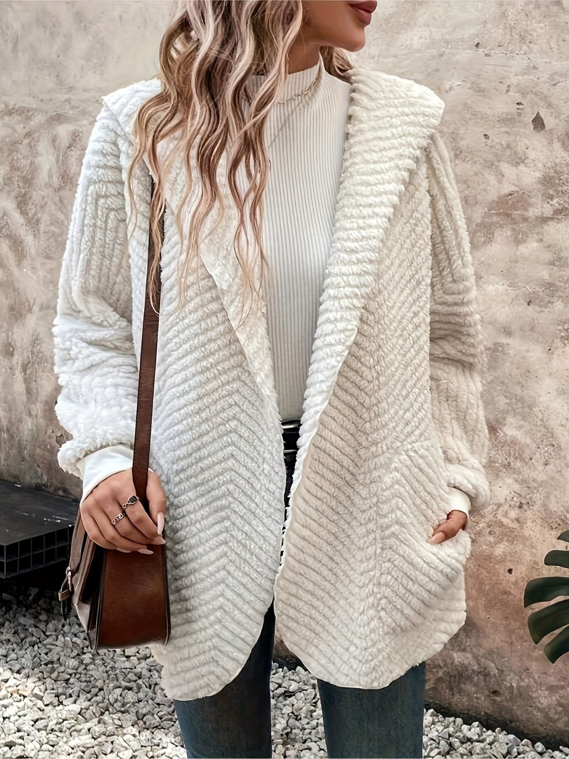 Open Front Long Sleeve Hooded Fuzzy Cardigan - Charming Charlie