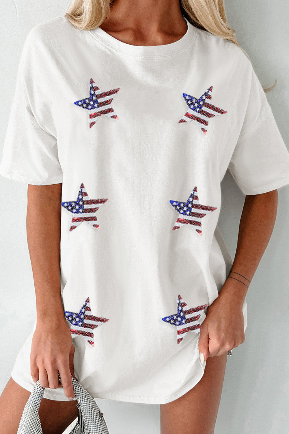 US Flag Star Round Neck Half Sleeve Oversize T-Shirt - Charming Charlie