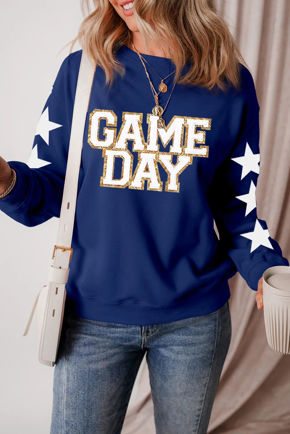 GAME DAY Star Round Neck Long Sleeve Sweatshirt - Charming Charlie