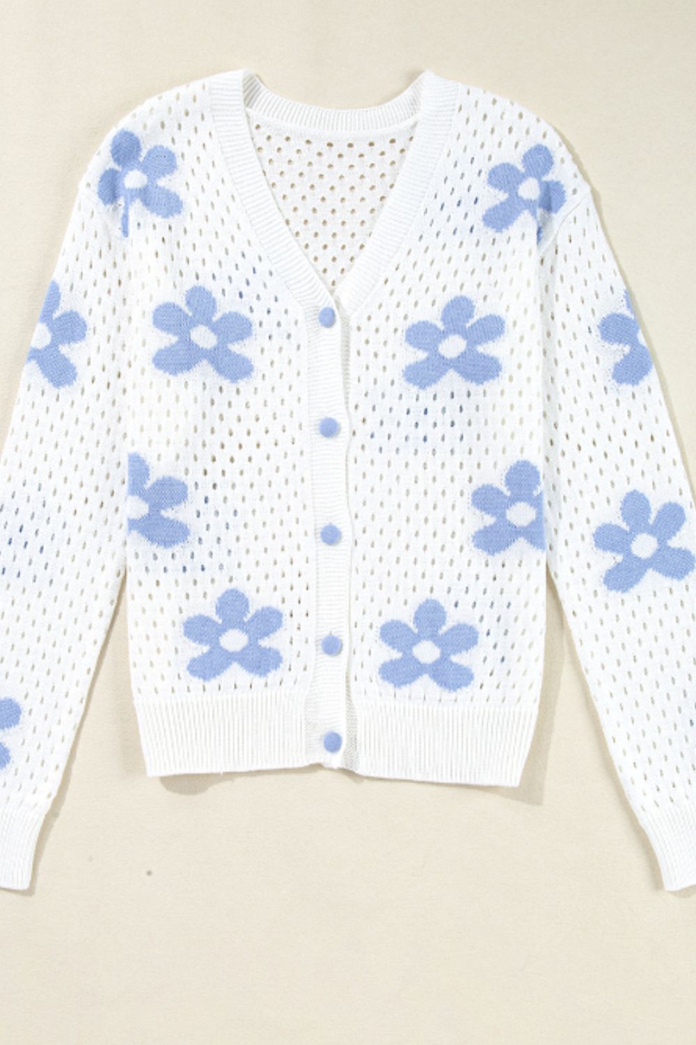 Flower Hollowed Out Button Down Long Sleeve Cardigan - Charming Charlie