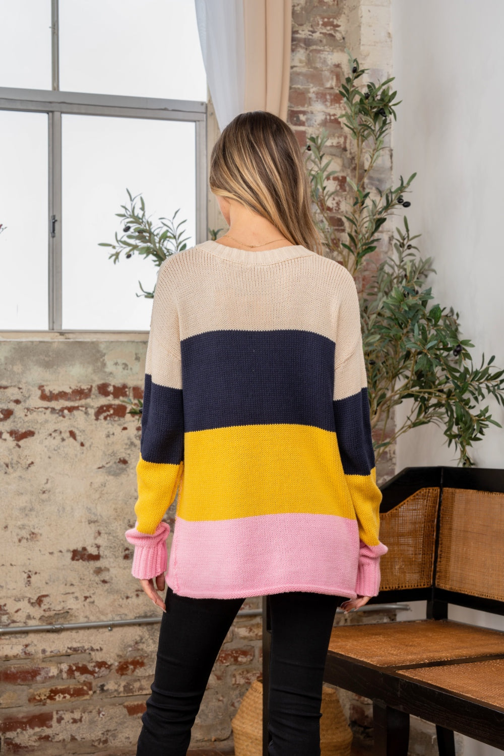 Sew In Love Full Size Color Block Exposed Seam Sweater - Charming Charlie