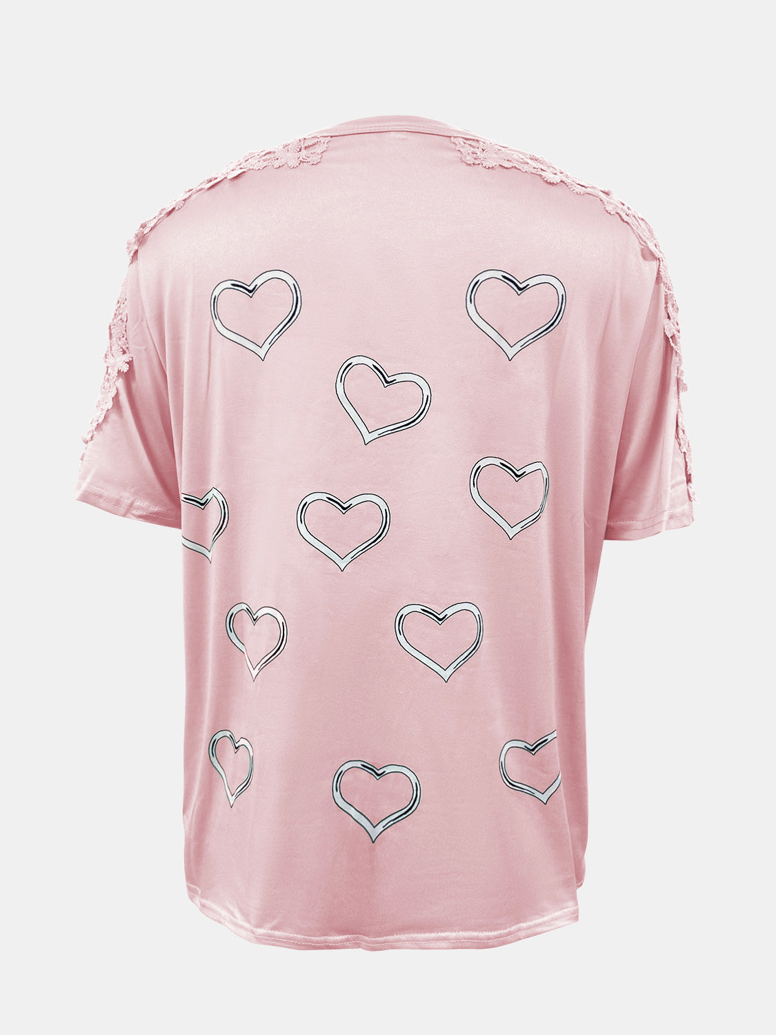 Full Size Lace Detail Heart Round Neck Short Sleeve Top - Charming Charlie