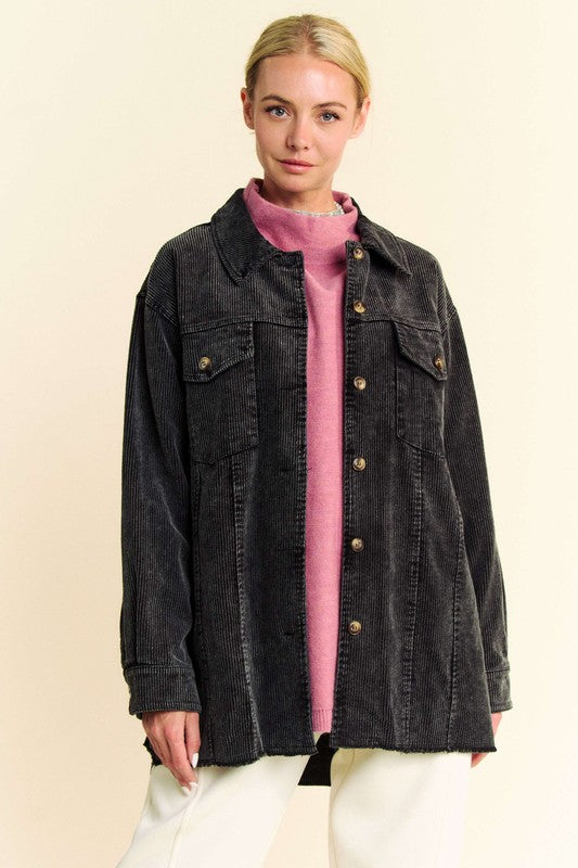 Davi & Dani Washed Corduroy Raw Hem Button Up Jacket - Charming Charlie