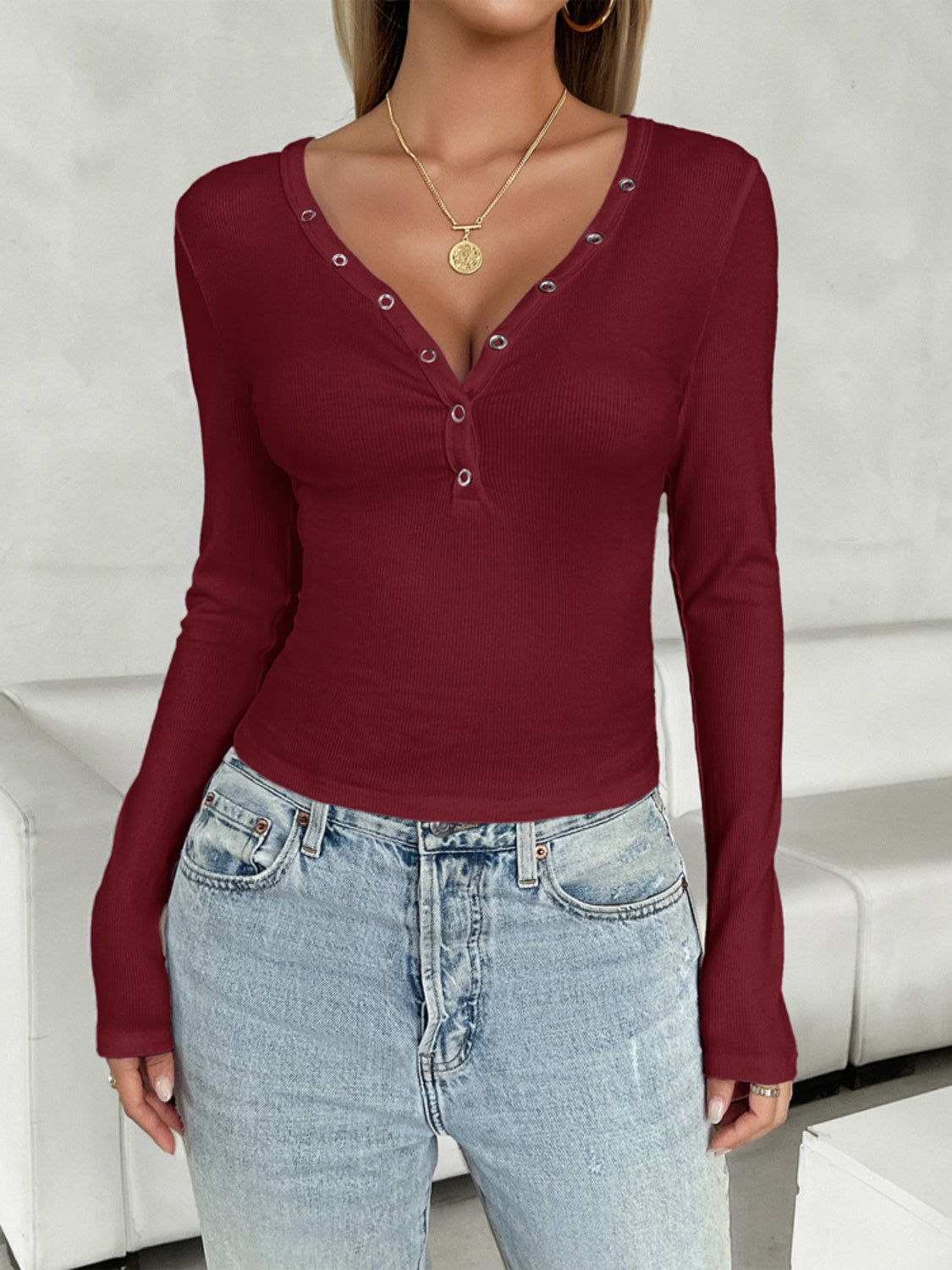 V-Neck Long Sleeve T-Shirt - Charming Charlie