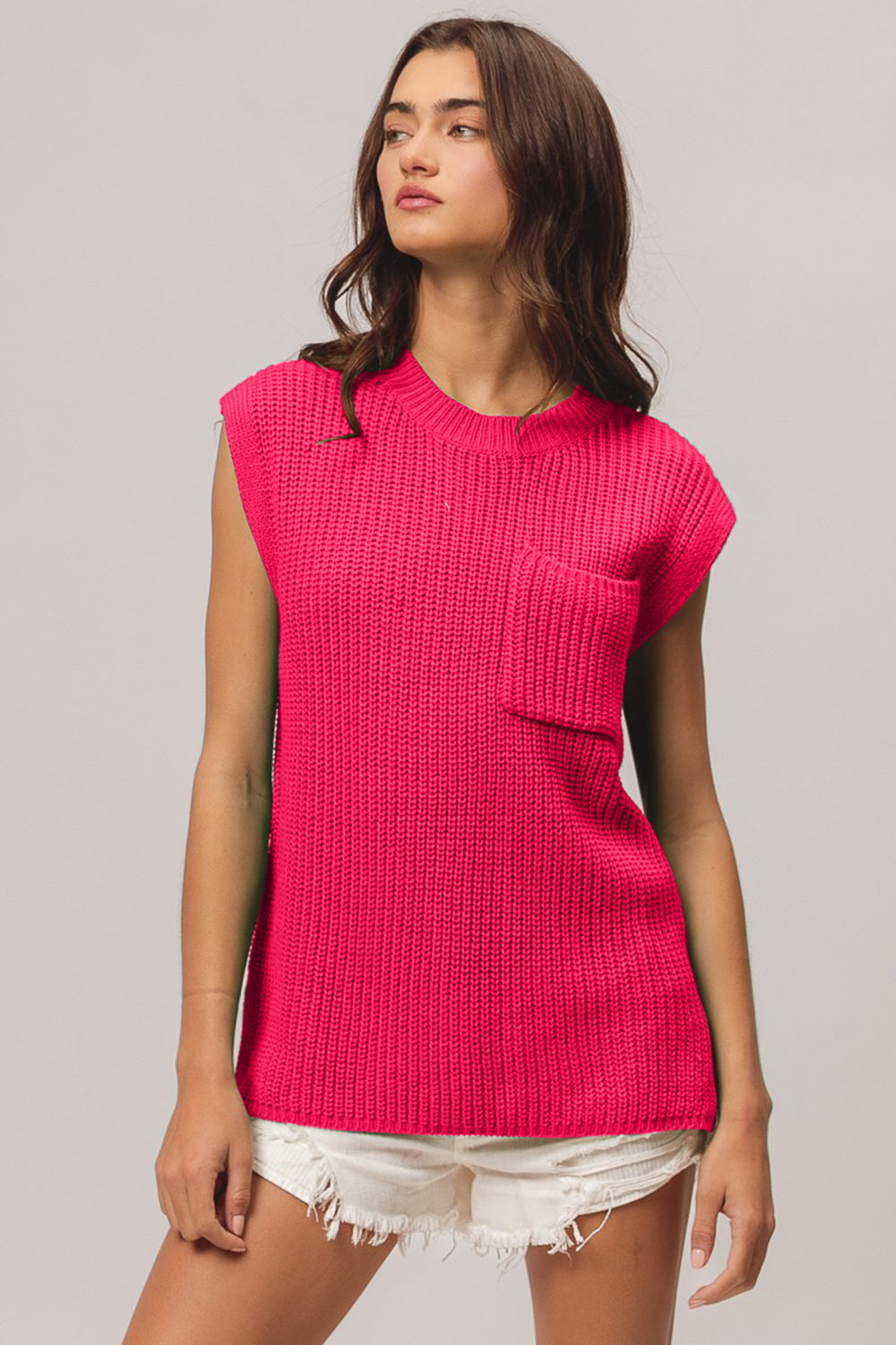 BiBi Patch Pocket Cap Sleeve Sweater Top - Charming Charlie