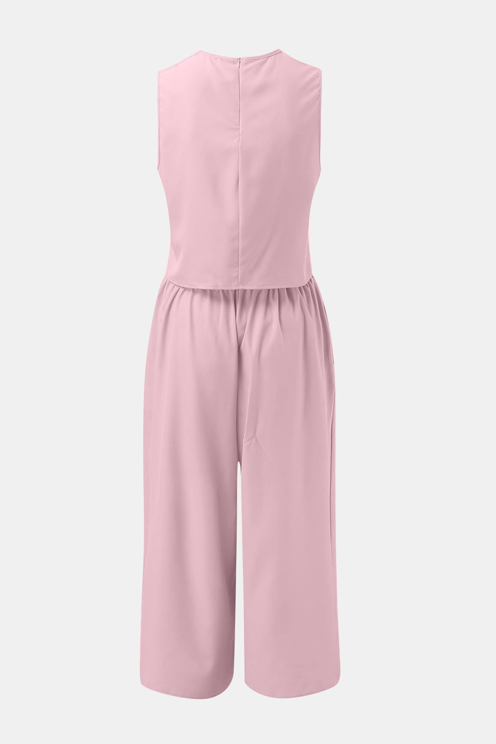 Round Neck Top and Wide Leg Pants Set - Charming Charlie