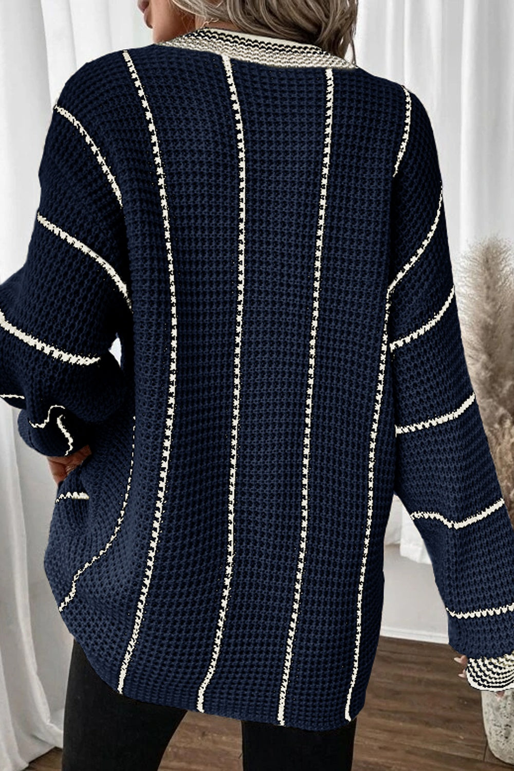 Striped V-Neck Dropped Shoulder Sweater - Charming Charlie