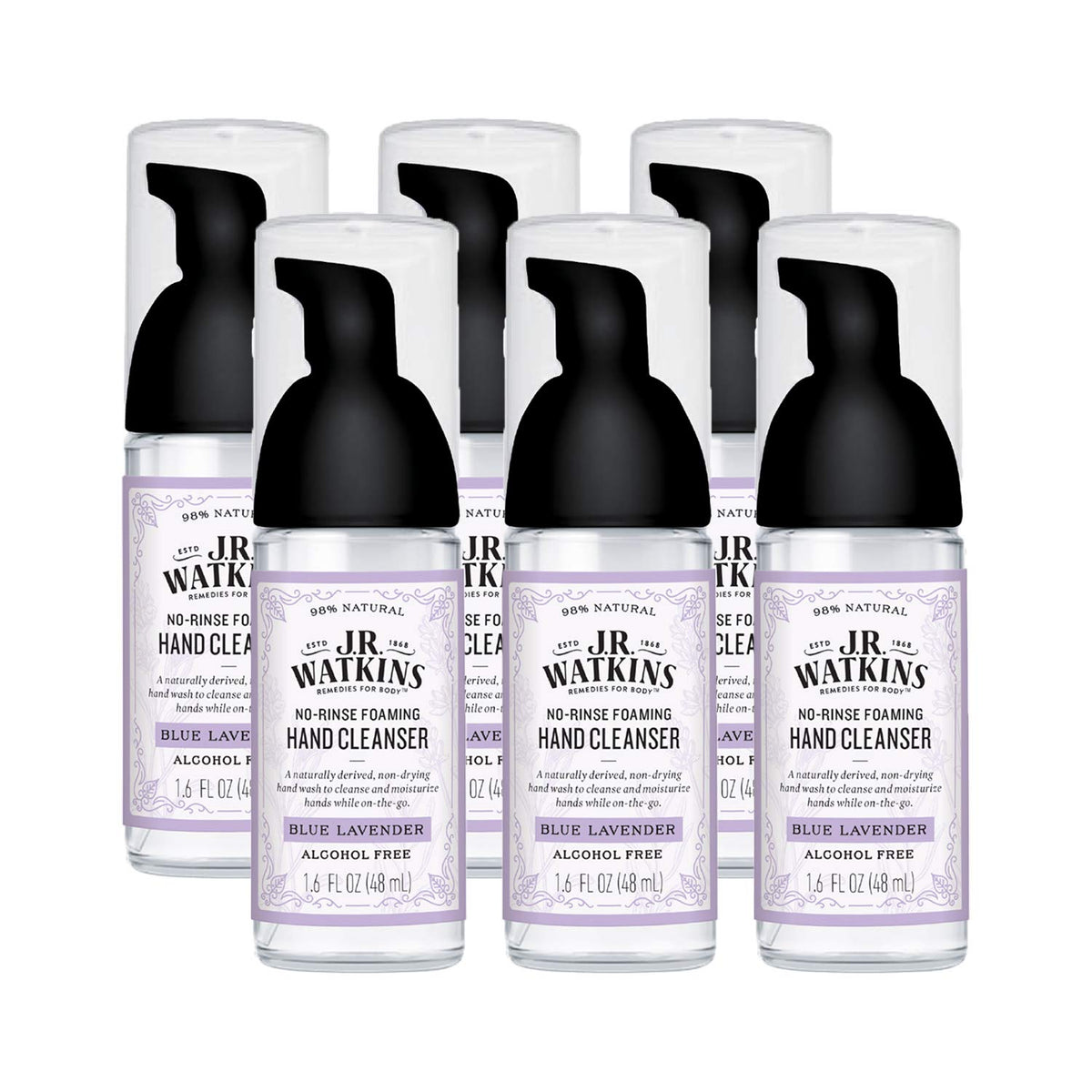 J.R. Watkins No-Rinse Foaming Hand Cleanser β Hand Soap in Pump Dispenser β Bathroom & Kitchen Foam Cleaner β All Natural, Alcohol Free, Blue Lavender, 1.6 fl. Oz - Charming Charlie