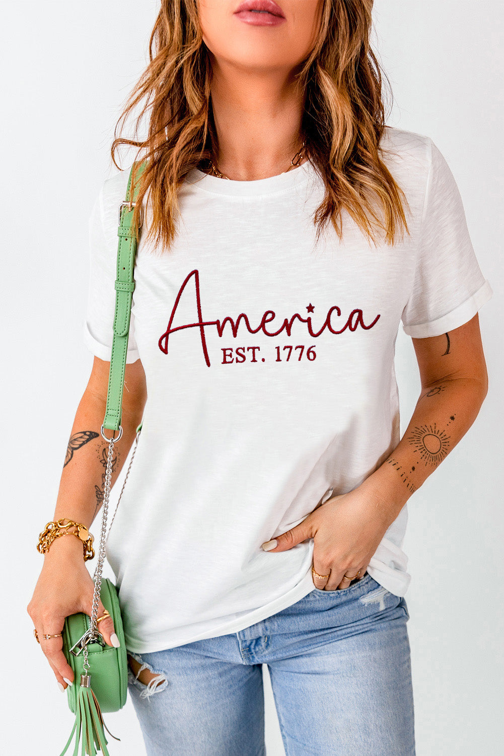 Letter Graphic Round Neck Short Sleeve T-Shirt - Charming Charlie