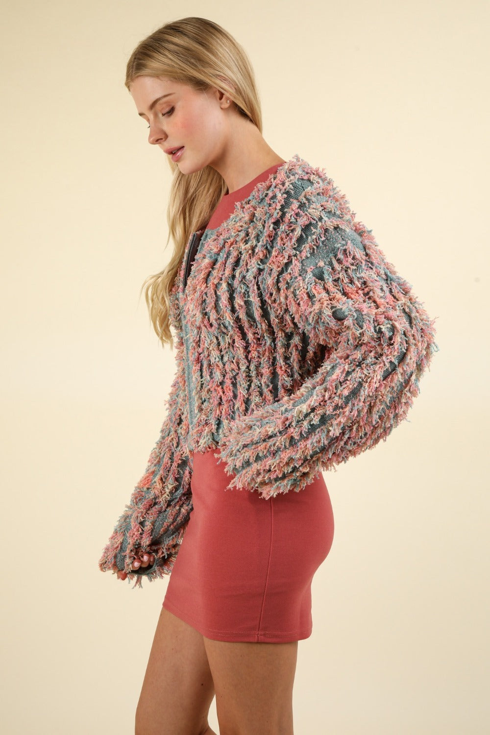 VERY J Shaggy Yarn Knit Zip Up Jacket - Charming Charlie