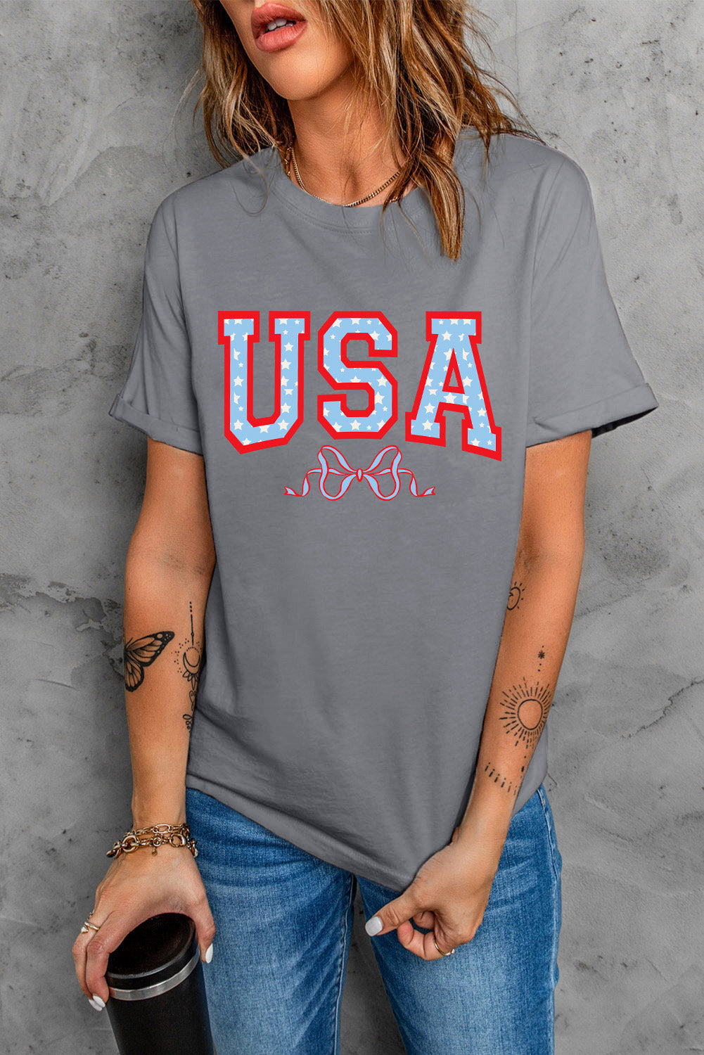 USA Round Neck Short Sleeve T-Shirt - Charming Charlie