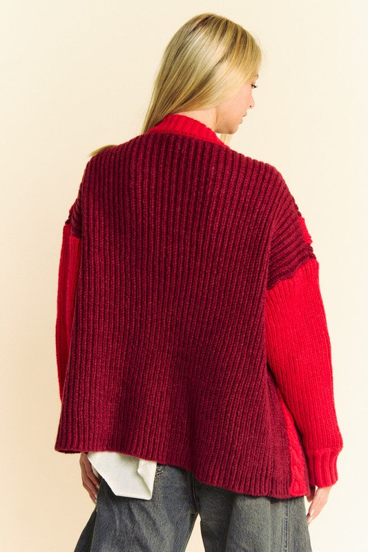 Davi & Dani Cable-Knit Color Block Open Front Cardigan - Charming Charlie