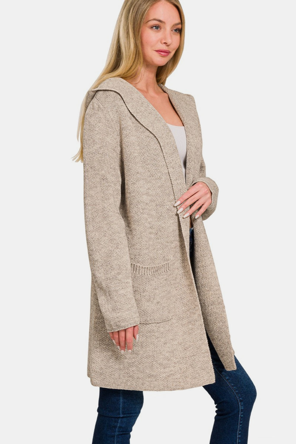 Zenana Hooded Open Front Sweater Cardigan - Charming Charlie