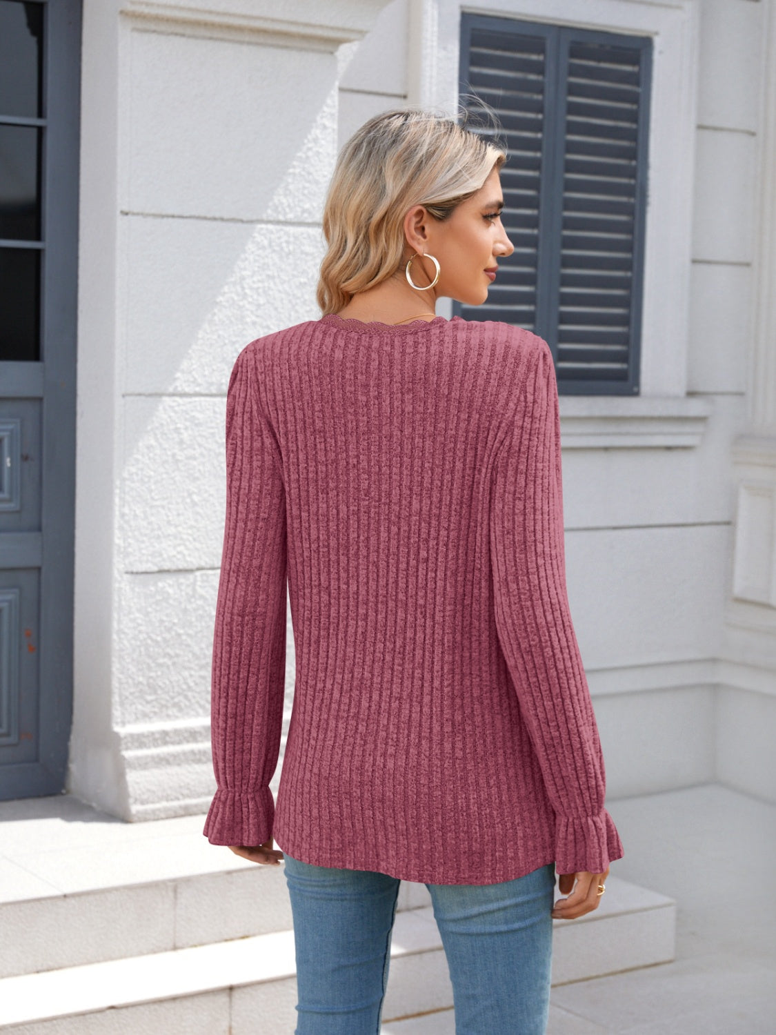 Lace Detail V-Neck Long Sleeve T-Shirt - Charming Charlie