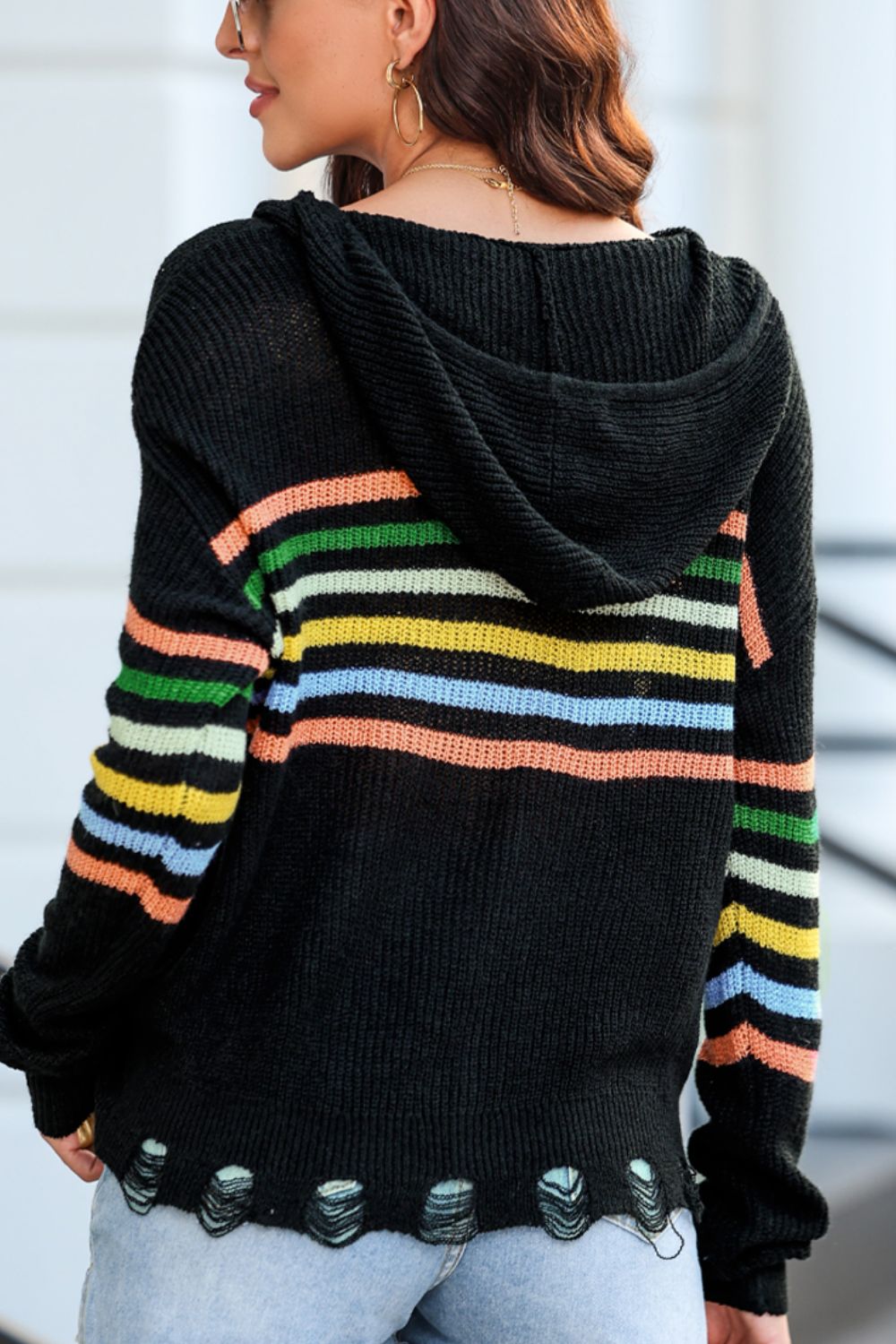 Striped Zip Up Hooded Sweater Cardigan - Charming Charlie