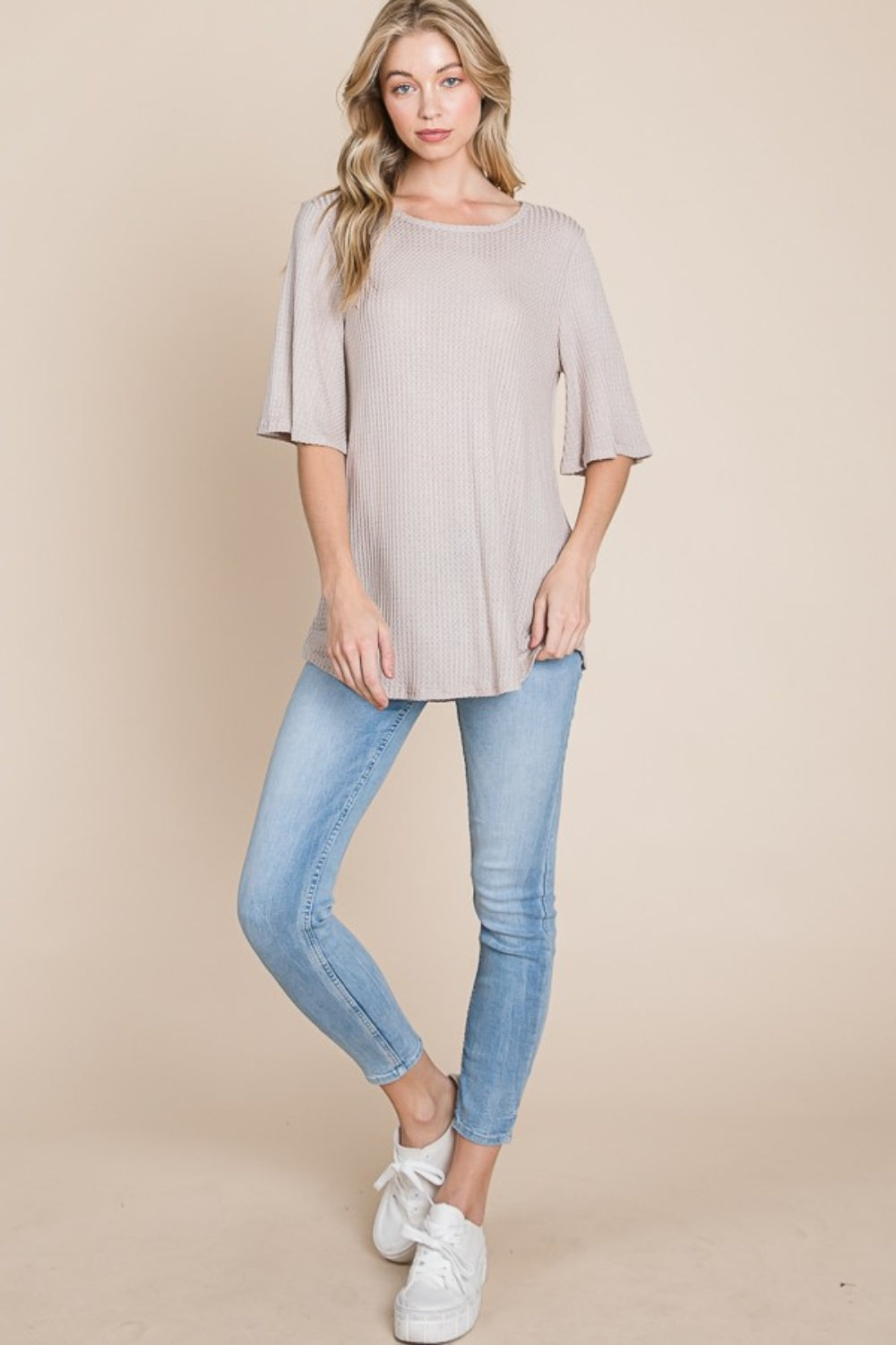 BOMBOM Round Neck Waffle Knit T-Shirt - Charming Charlie
