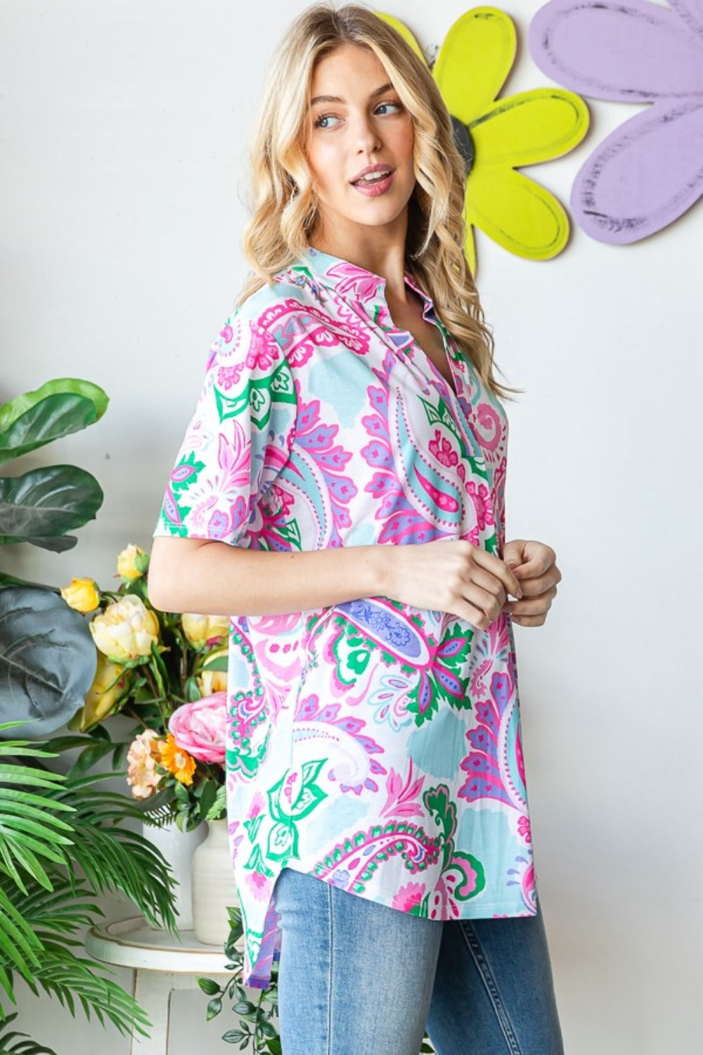 Heimish Full Size Paisley Print Short Sleeve Top - Charming Charlie