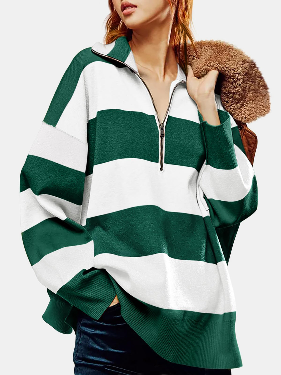 Color Block Half Zip Long Sleeve Sweater - Charming Charlie