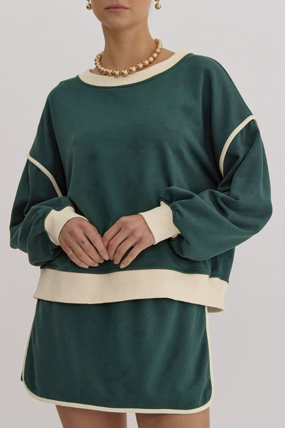 Contrast Trim Round Neck Top and Skort Set - Charming Charlie