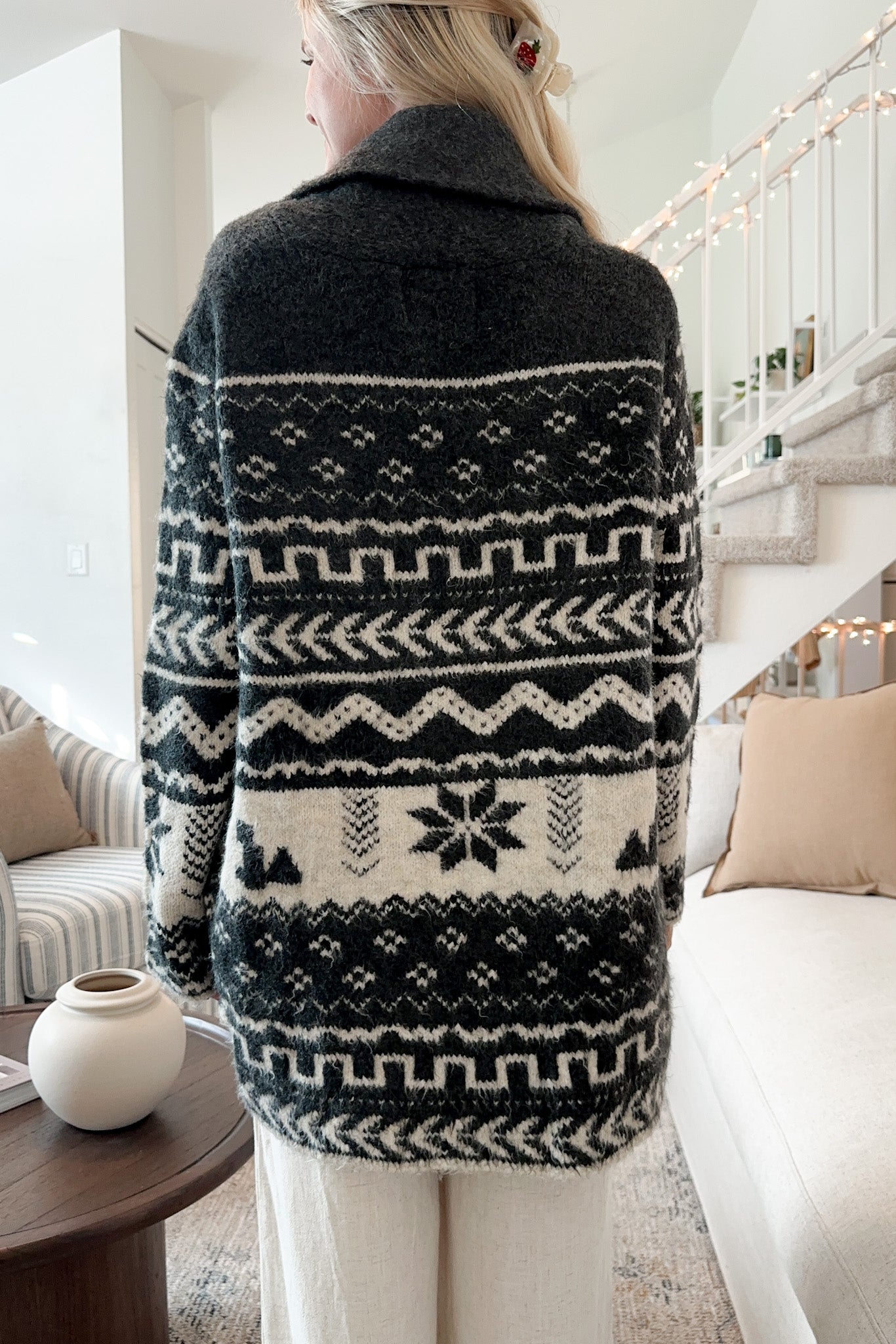 Snowflakes Collared Neck Long Sleeve Cardigan - Charming Charlie