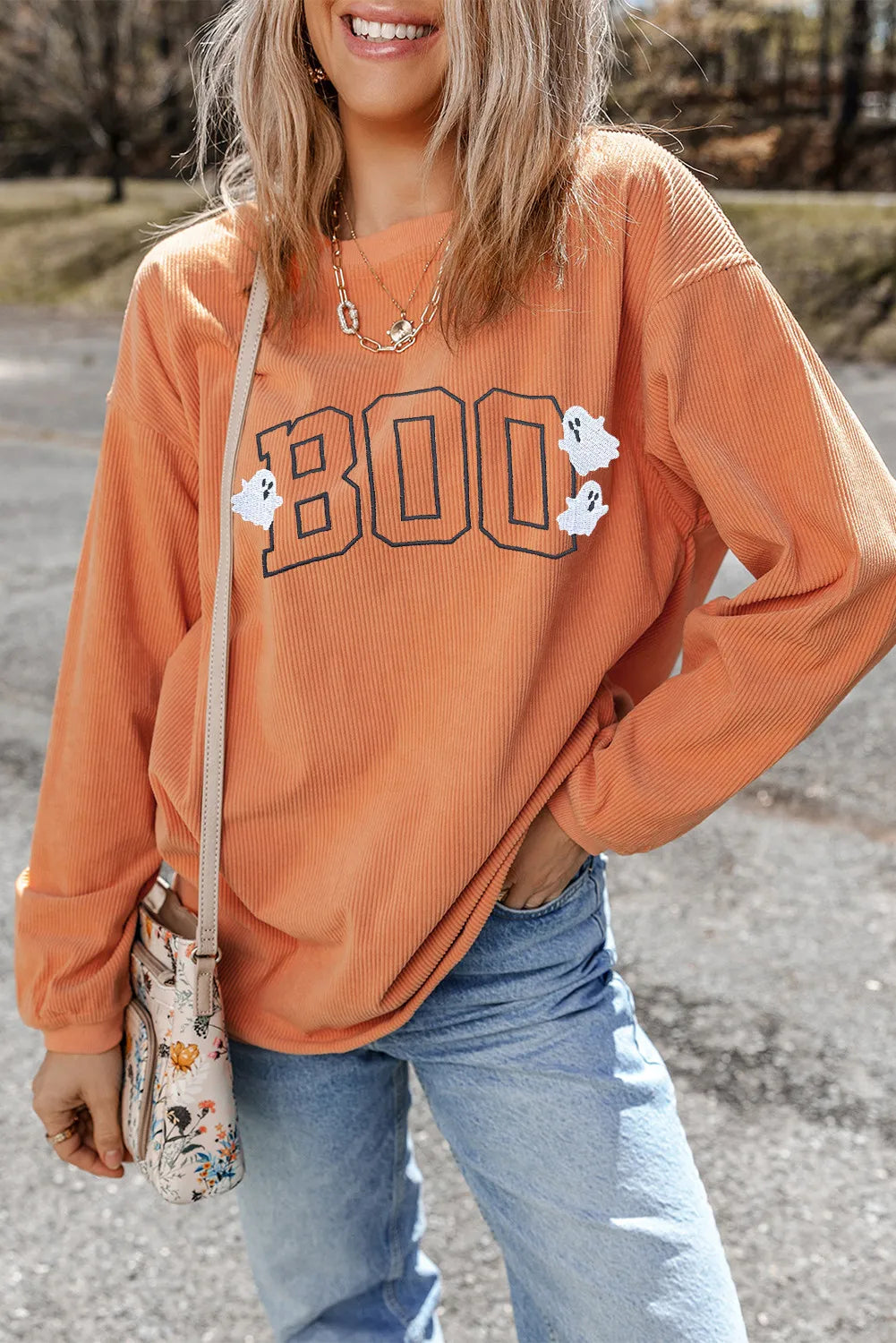 BOO Round Neck Long Sleeve Sweatshirt - Charming Charlie
