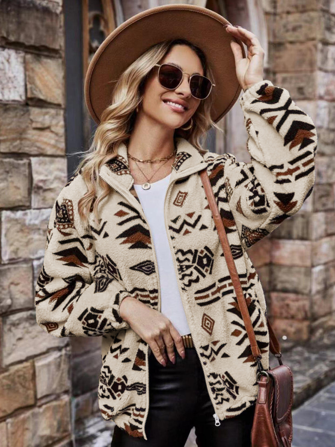 Geometric Zip Up Long Sleeve Outerwear - Charming Charlie