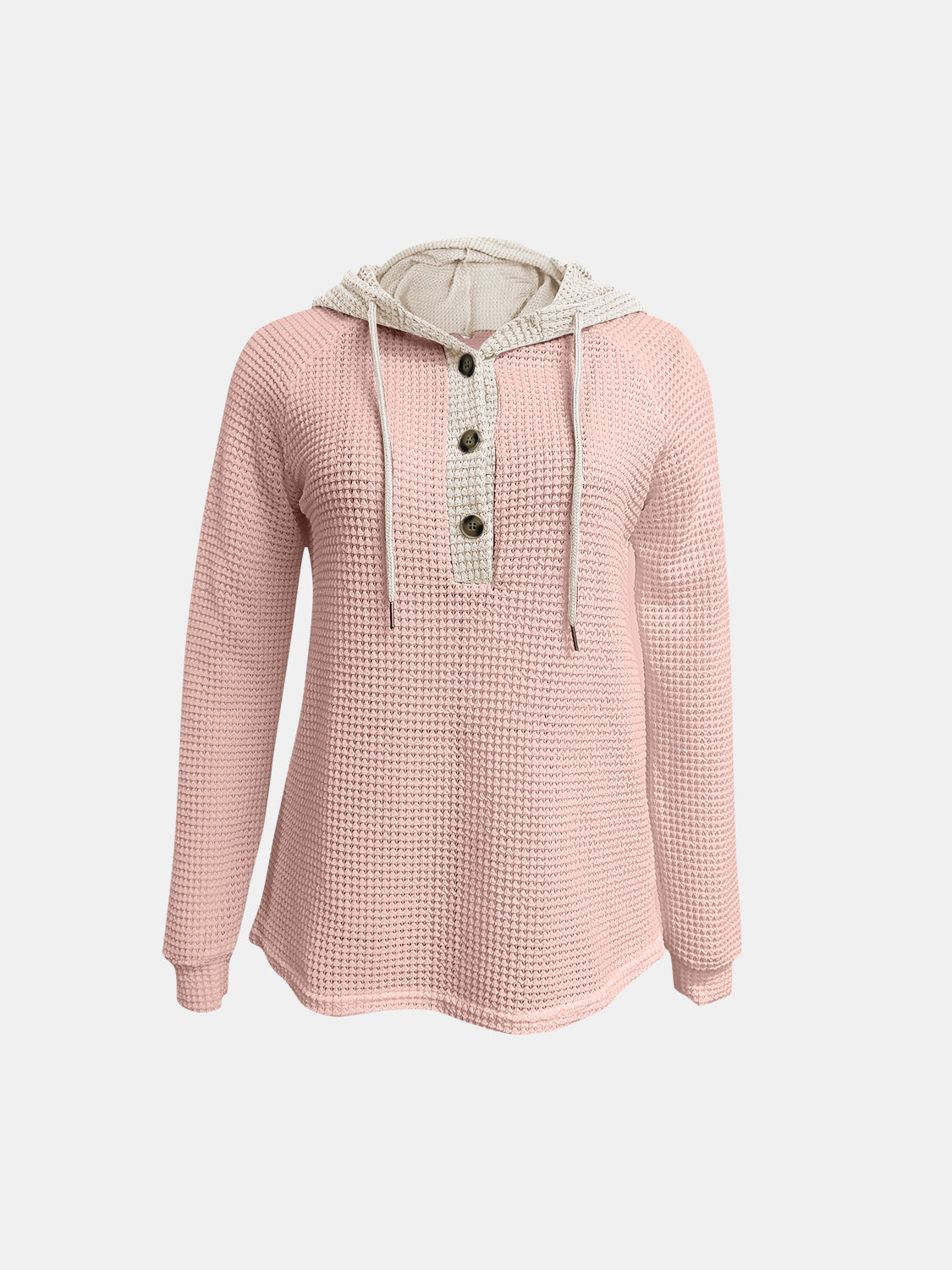 Full Size Waffle-Knit Contrast Long Sleeve Hoodie - Charming Charlie