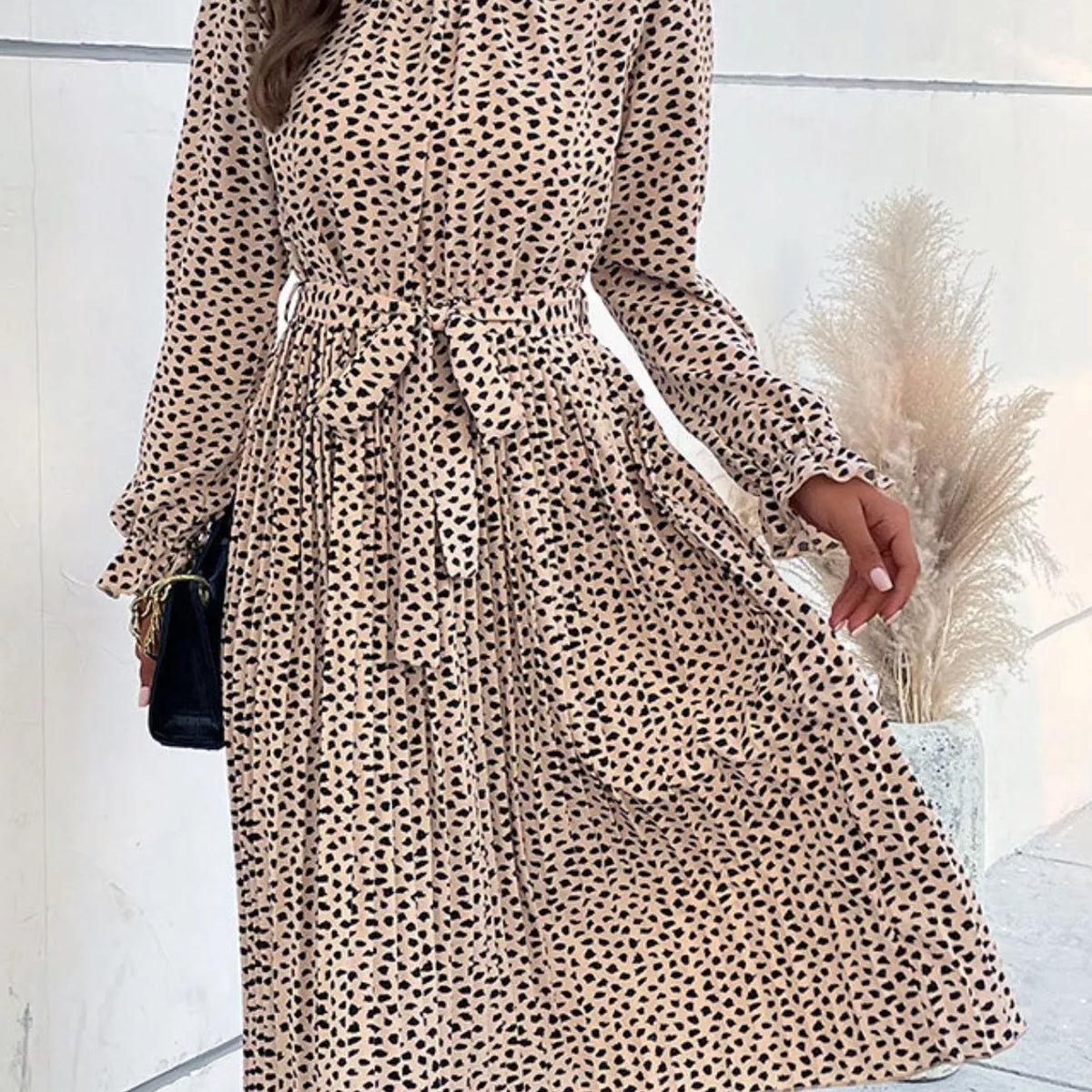 Printed Mock Neck Flounce Sleeve Mini Dress
