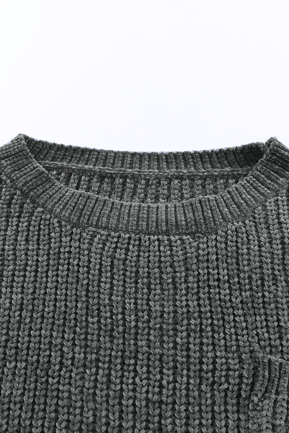 Distressed Round Neck Drop Shoulder Sweater - Charming Charlie