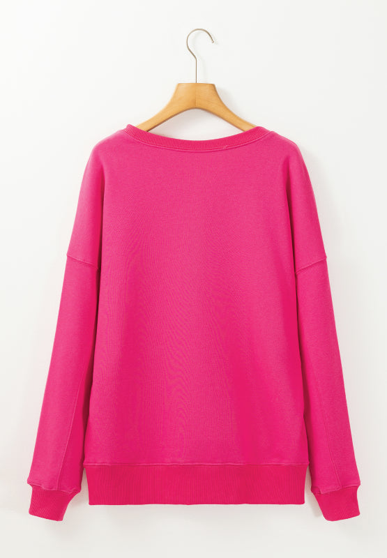Solid Color Round Neck Long Sleeve Sweatshirt - Charming Charlie
