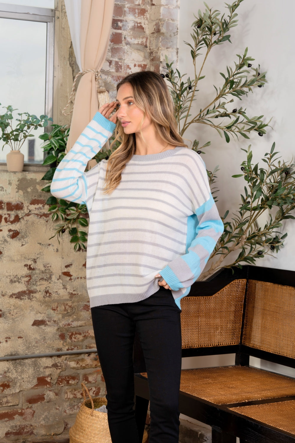 Sew In Love Full Size Striped Dropped Shoulder Sweater - Charming Charlie