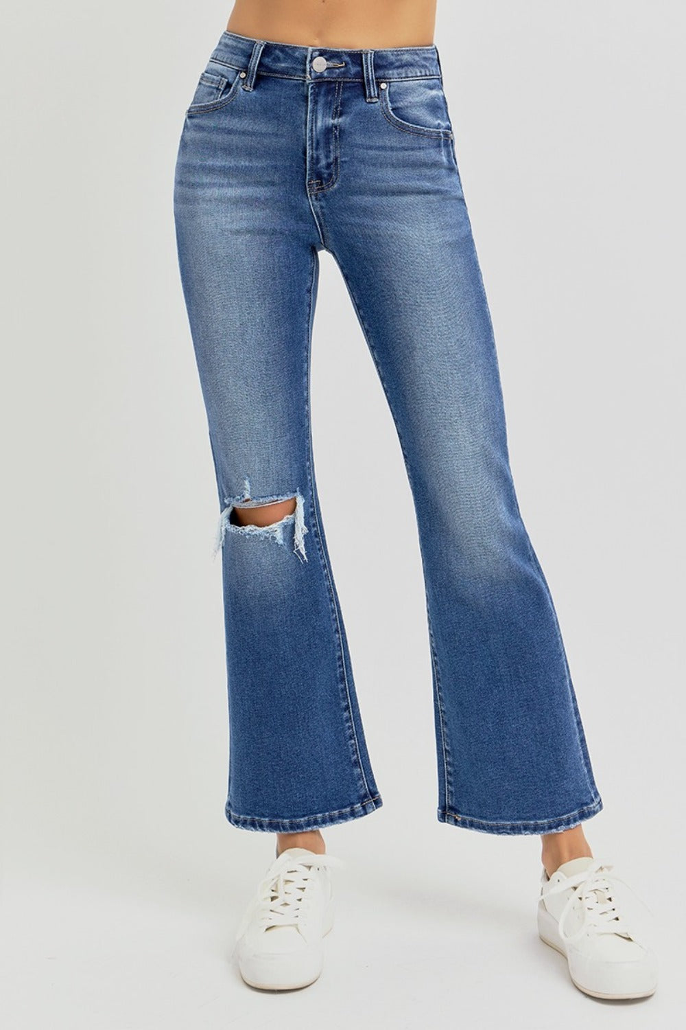 RISEN Full Size Distressed High Rise Crop Flare Jeans - Charming Charlie