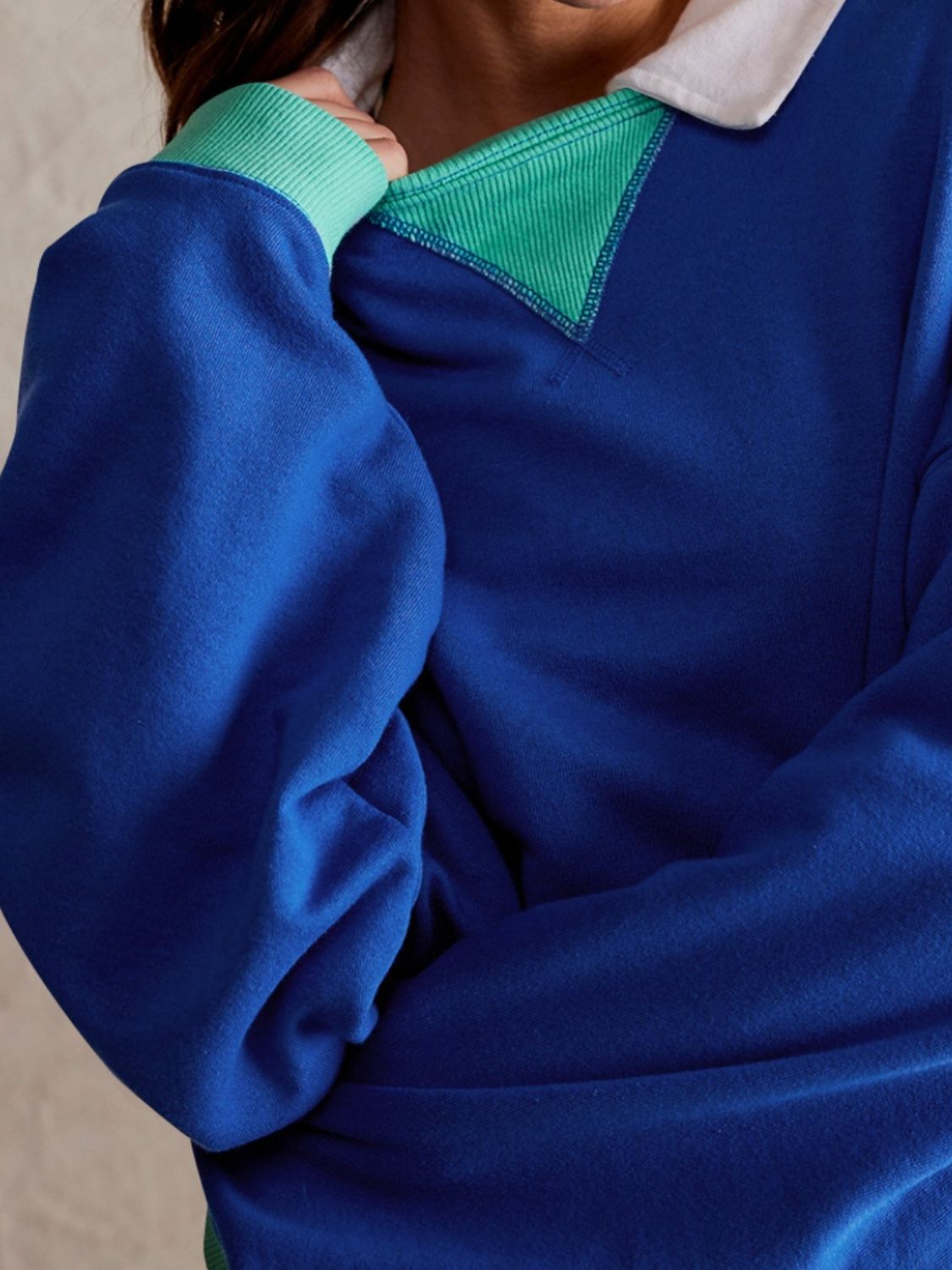 Contrast Dropped Shoulder Long Sleeve Sweatshirt - Charming Charlie