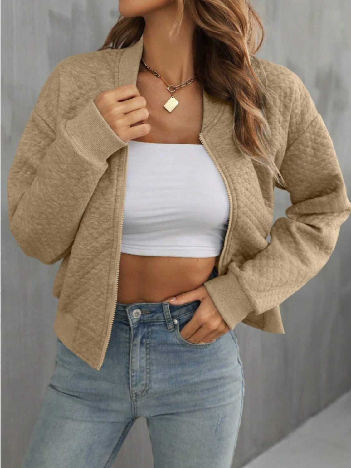 Zip Up Long Sleeve Jacket - Charming Charlie