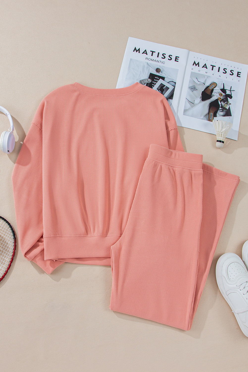 Round Neck Long Sleeve Top and Pants Set - Charming Charlie