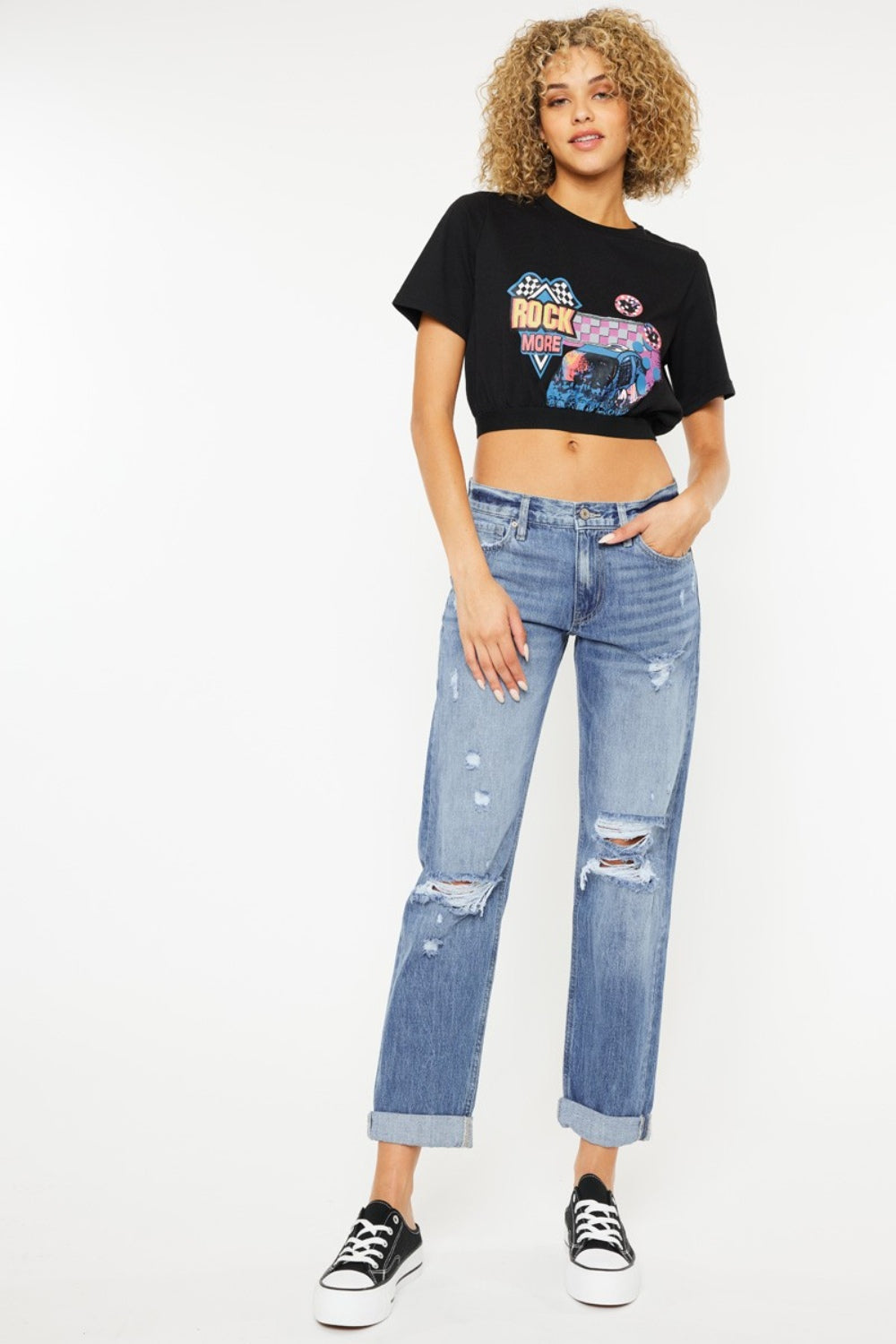Kancan Mid Rise Distressed Straight Jeans - Charming Charlie