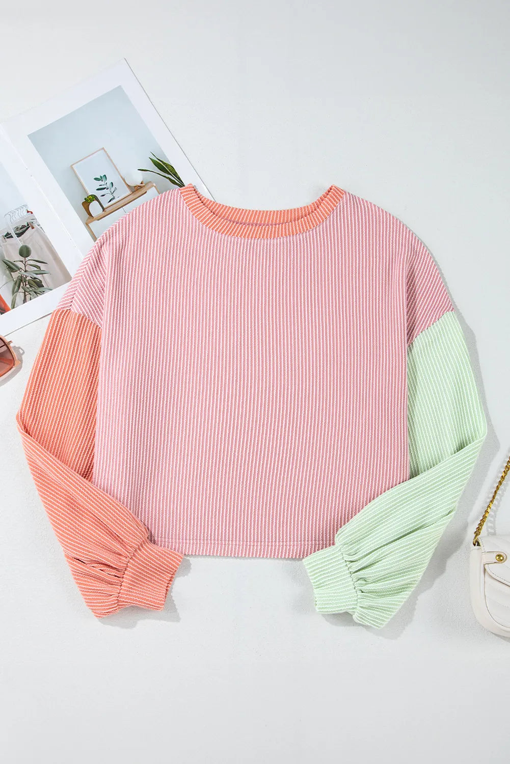 Color Block Round Neck Long Sleeve Top - Charming Charlie