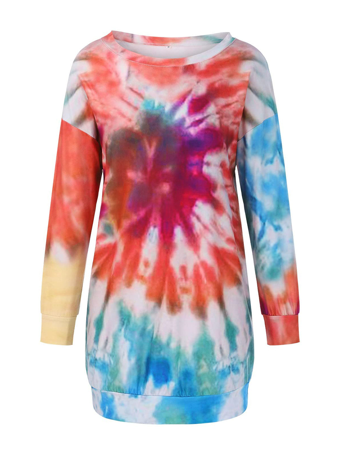 Full Size Tie-Dye Round Neck Long Sleeve Dress - Charming Charlie