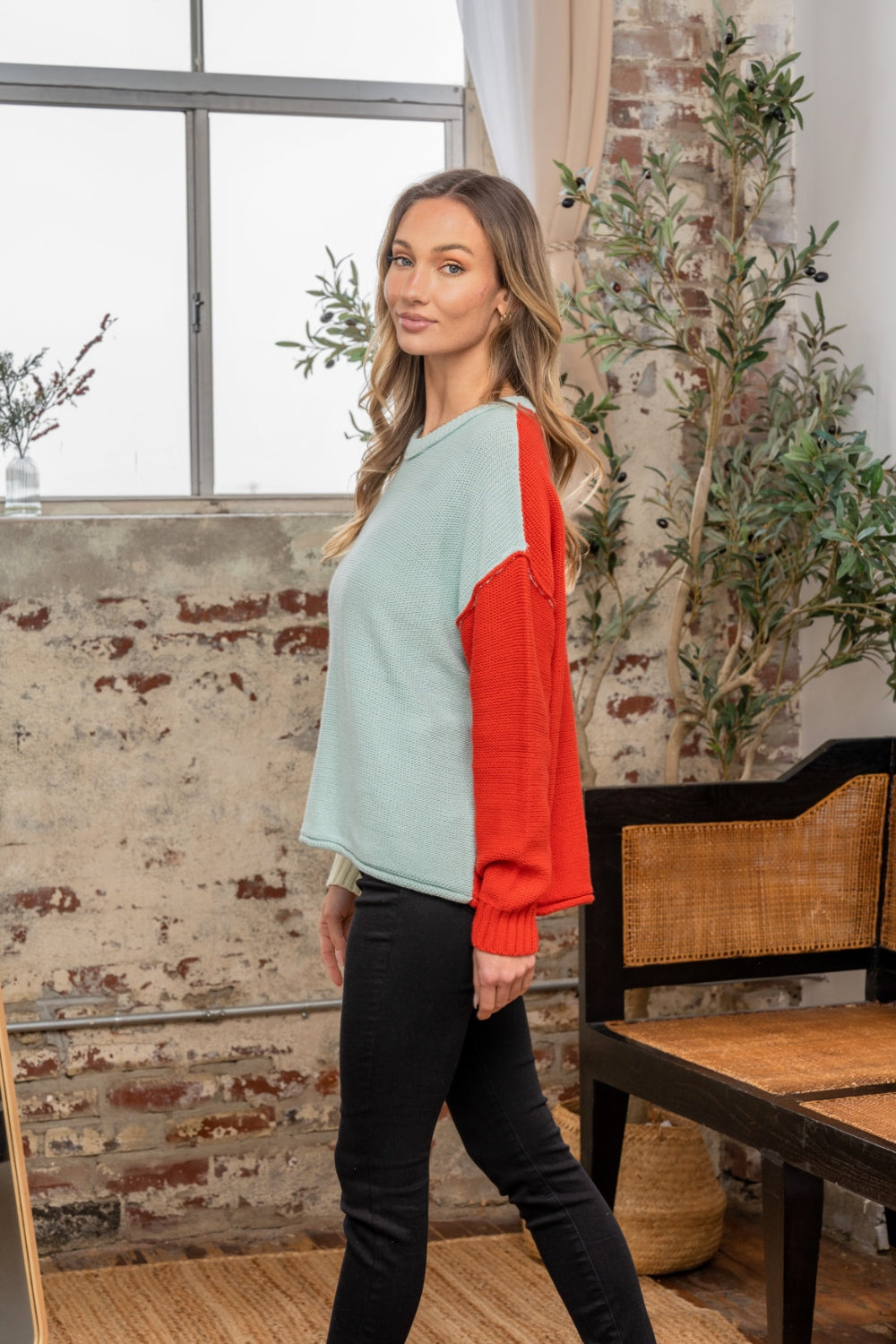 Sew In Love Full Size Color Block Drop Shoulder Sweater - Charming Charlie