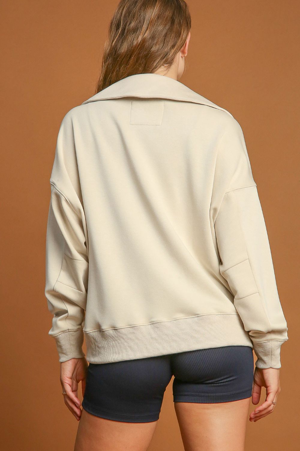 Umgee Johnny Collar Dropped Shoulder Sweatshirt - Charming Charlie