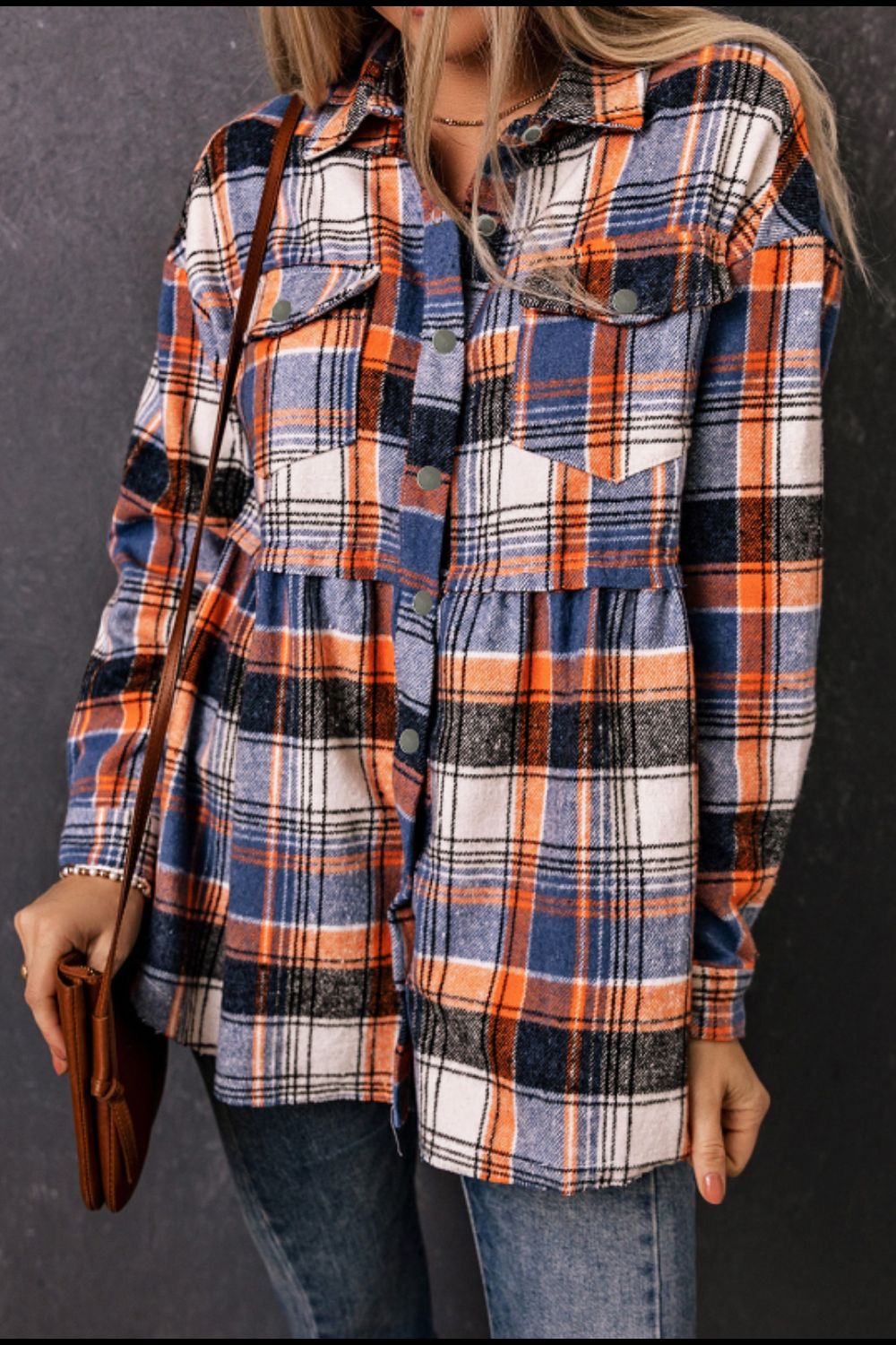 Plaid Collared Neck Long Sleeve Shirt - Charming Charlie