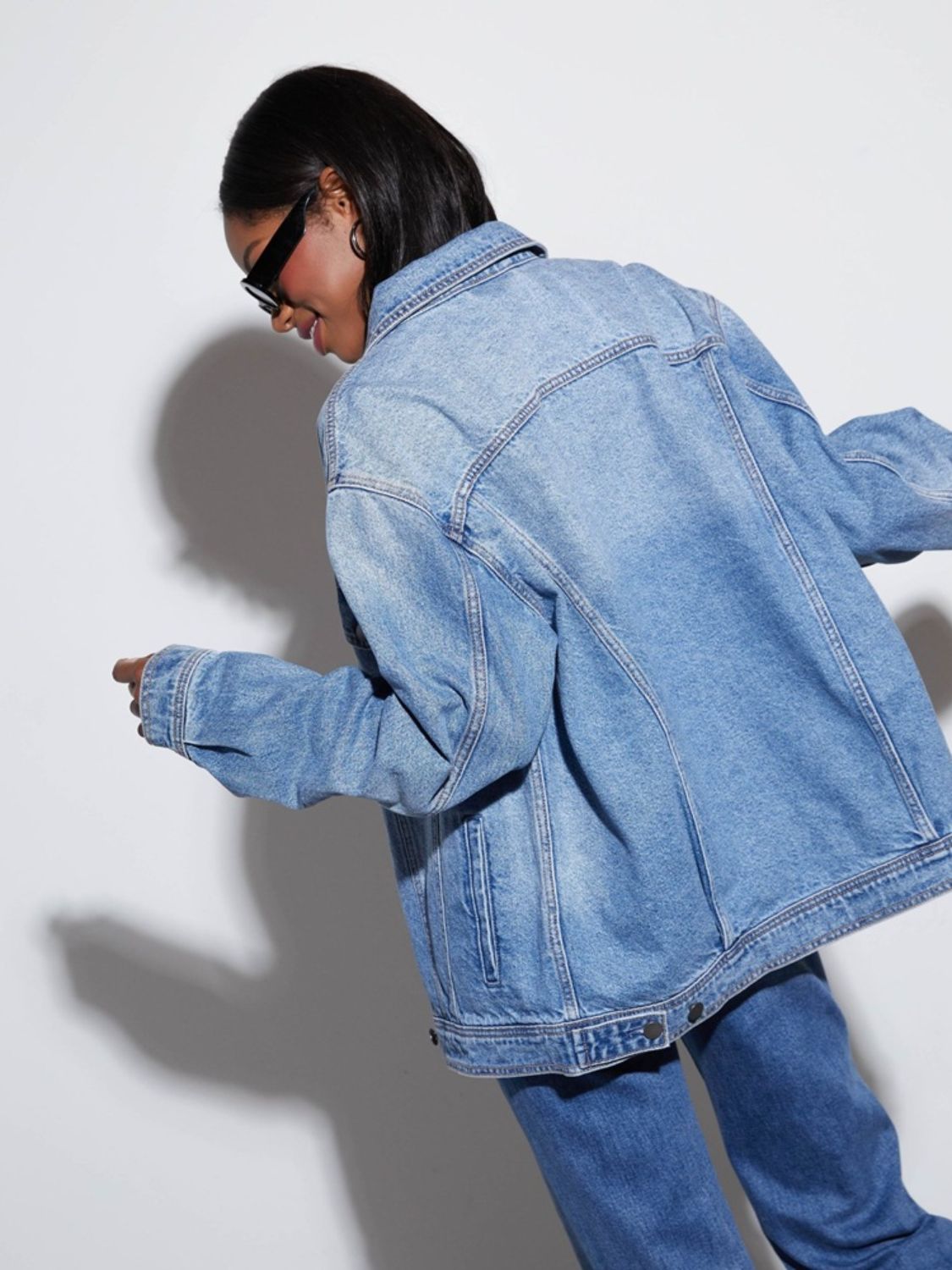 Button Up Collared Neck Denim Jacket - Charming Charlie