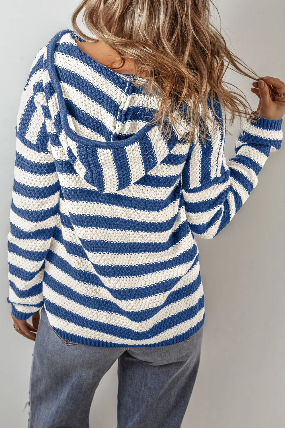 Drawstring Striped Long Sleeve Hooded Sweater - Charming Charlie