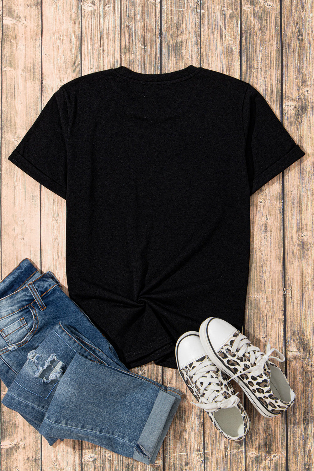 Rhinestone Smiley Round Neck Short Sleeve T-Shirt - Charming Charlie