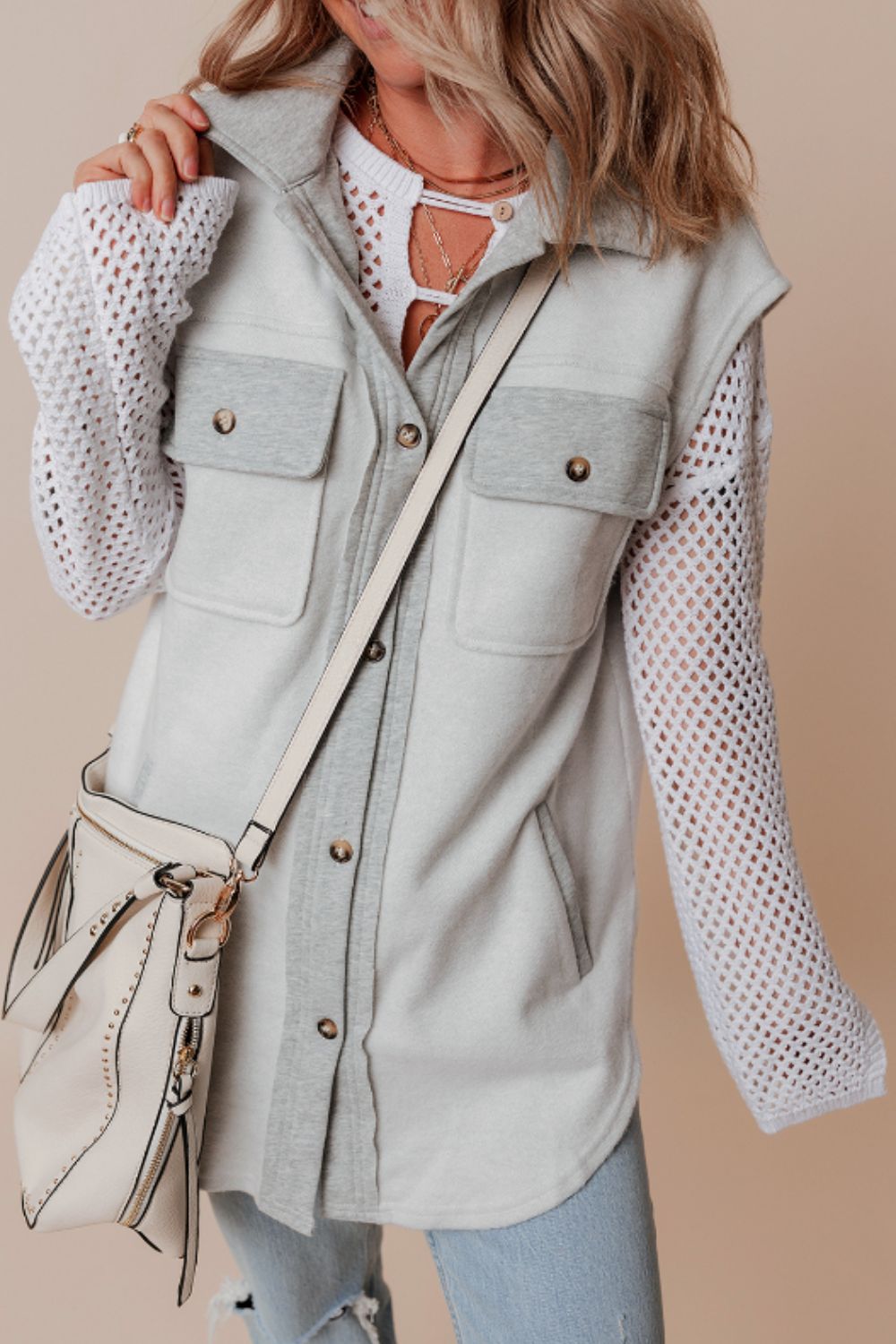 Pocketed Curved Hem Button Up Vest - Charming Charlie