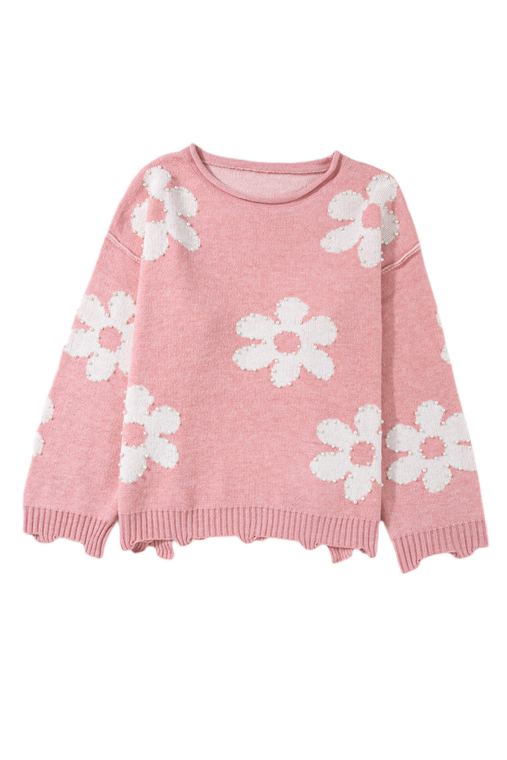 Pearl Trim Flower Round Neck Sweater - Charming Charlie