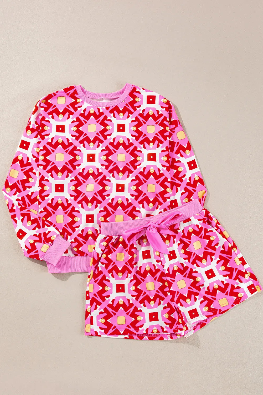 Geometric Round Neck Top and Shorts Set - Charming Charlie