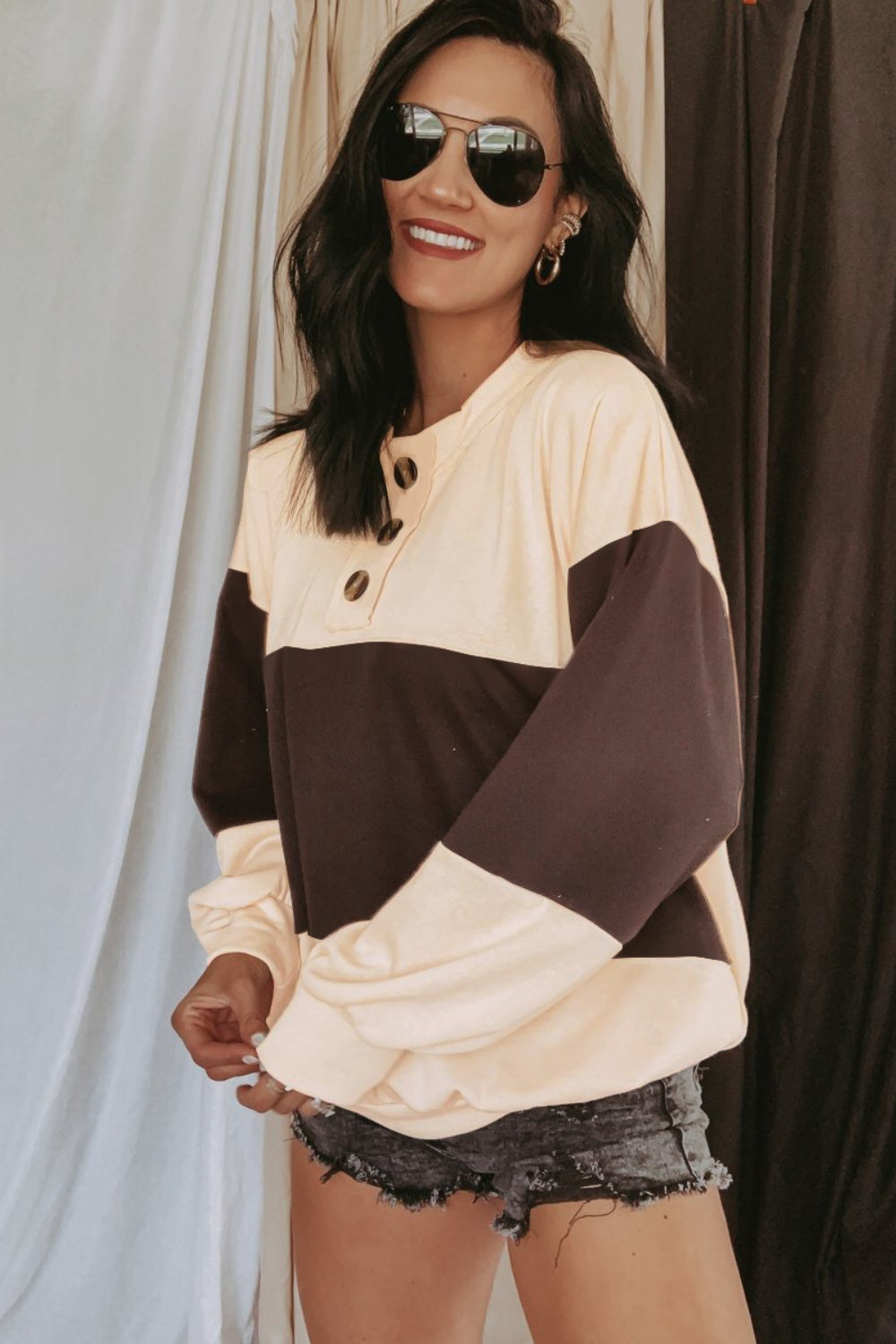 Round Neck Long Sleeve Sweatshirt - Charming Charlie