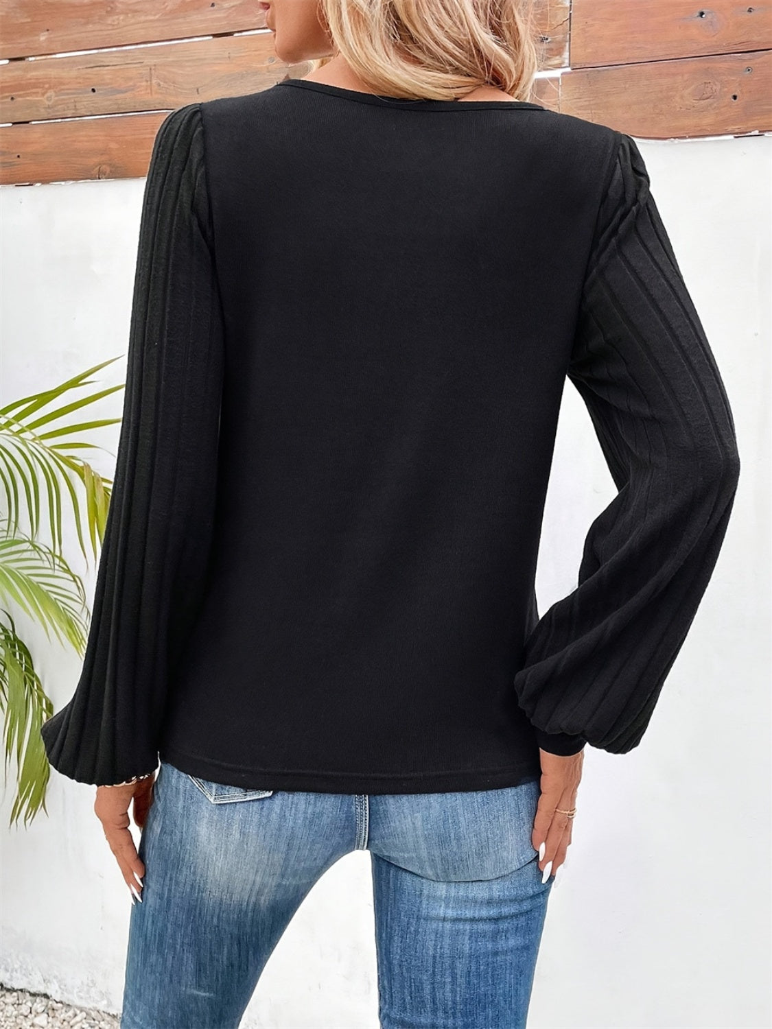 Contrast V-Neck Long Sleeve T-Shirt - Charming Charlie